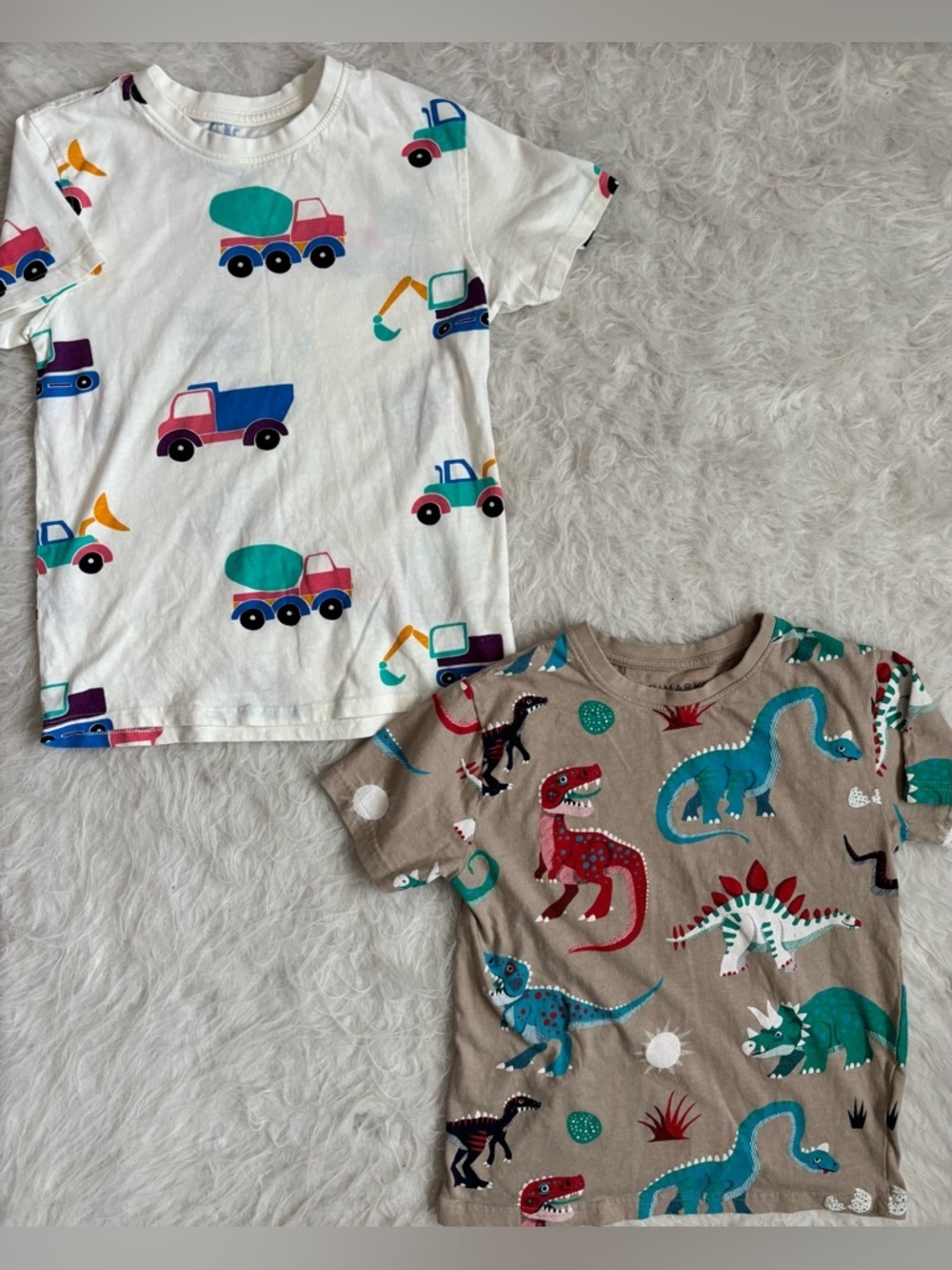 Primark Boys Set of 2 Tees with Multicolor Truck & Dinosaur Prints
